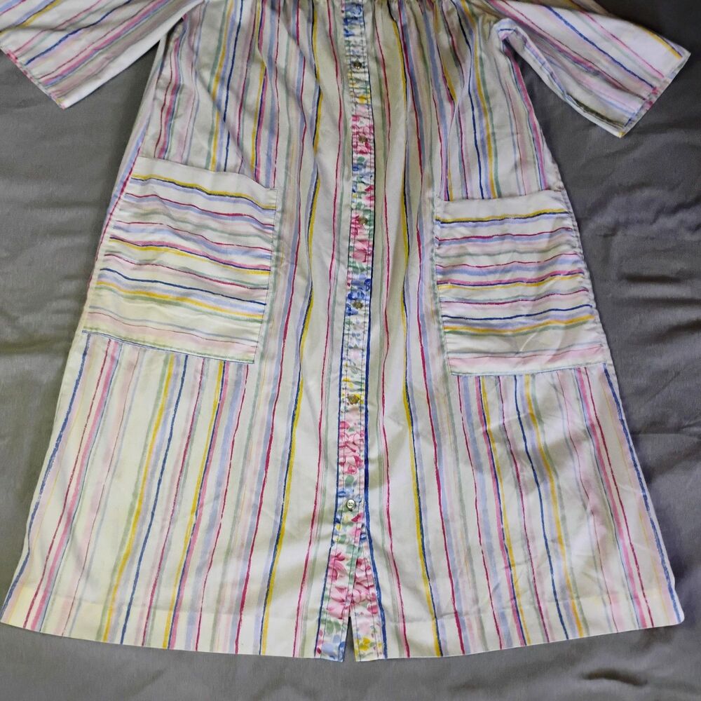 Models Coat Nightgown Robe Womens M/L White Kimono Striped Flower 3/4 Sleeve - Picture 8 of 16
